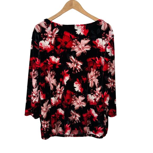 Liz Claiborne Career Woman Velvet Top Size 1X Floral Pullover 3/4 Sleeve Stretch - Picture 3 of 7